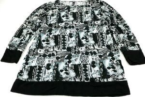 Diva D Black & White Abstract Print Long Sleeve Blouse Women's Size L/XL